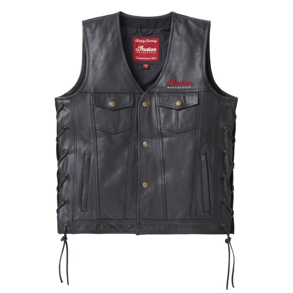 NWT Indian Motorcycle Black Leather Moto Westetn Vest - Picture 2 of 15